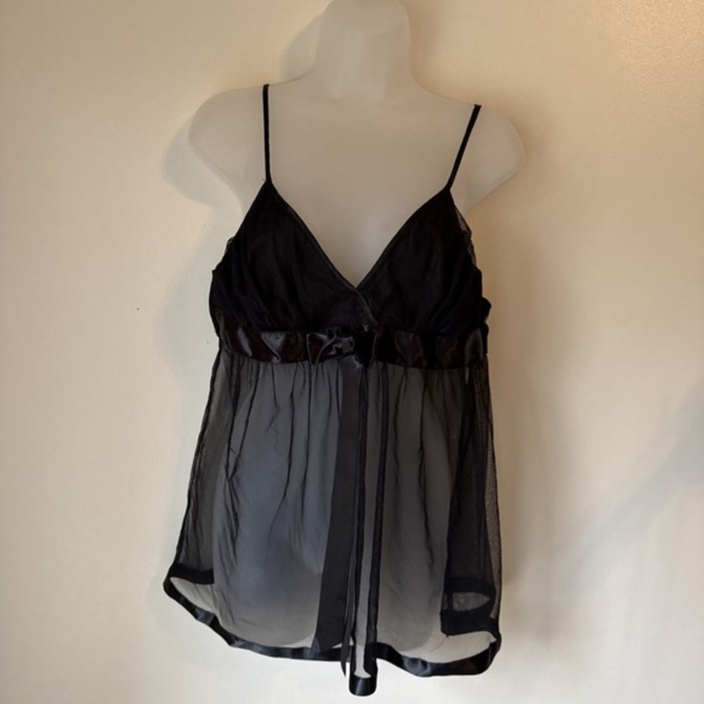 Cinema‎ Etoile Babydoll Dress Top Sheer Black Chiffon Size L Nightie Sexy Edgy